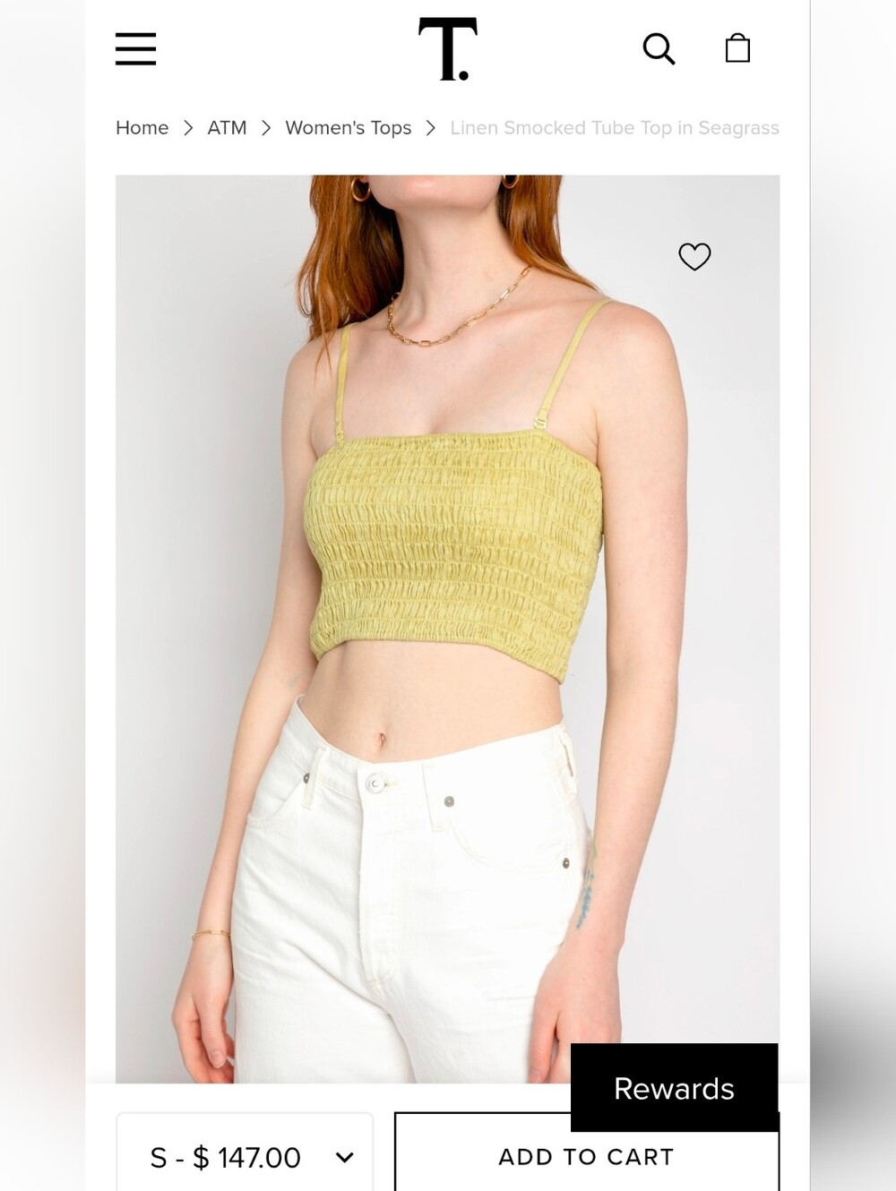 ATM Anthony Thomas Melillo Seagrass Smocked Linen Tube Top Size XS